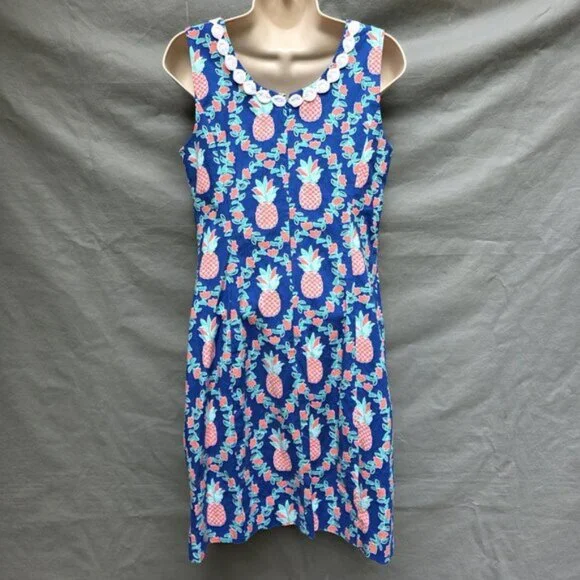 Crown & Ivy Womens US 6 Sleeveless Crochet Pineapple Tropical Sheath Shift Dress - Picture 3 of 6